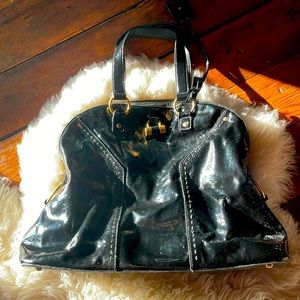 Vintage black leather Yves Saint Laurent bag w/ gold hardware